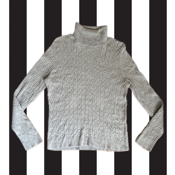 Talbots Gray Pima Cotton Ribbed Turtleneck Sweater Size Medium - Picture 1 of 8